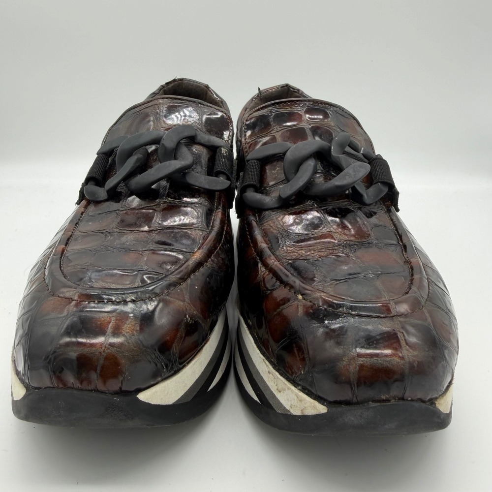 Womens Softwaves Alicia Brown Croc Embossed Leather Platform Loafers Chain 37.5 - Picture 4 of 9
